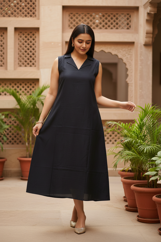 A-line Midi Dress with a Notched Collar